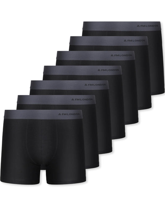 FM London 7-pack Mens Boxers, Tag Free - Cotton Rich, Breathable, Soft and Stretchy Mens Underwear Black