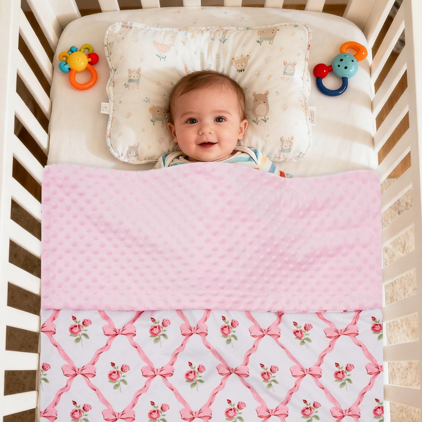 Baby Blanket for Boys Girls Super Soft Double Layer Minky with Dotted Backing Cute Cow Crib Receiving Blanket Bed Throws for Newborns Nursery Stroller Toddler 30 x 40 Inch (Pink Bow Rose)