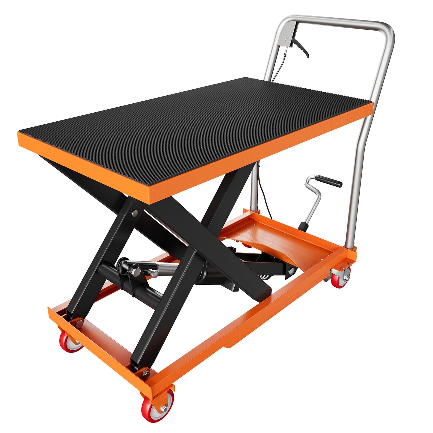 GarveeTech Hydraulic Lift Table Cart, 330 LBS Capacity 28.5 in Lifting Height, Manual Single Scissor Lift Table with Locking Wheels and Non-Slip Pad, Hydraulic Scissor Cart for Material Handling