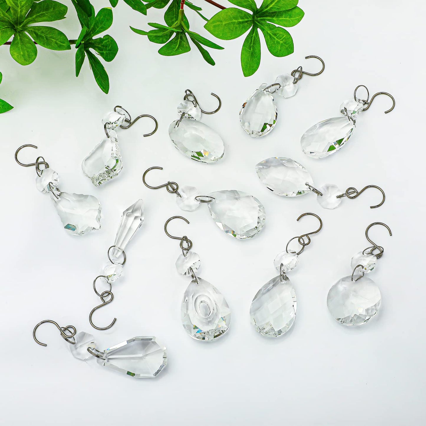 kanpura Crystal Chandelier Prisms,Crystal Sun Catcher Kit,Rainbow Hanging Crystals Suncatcher for Window, Christmas Tree,Home Decor(Clear,12pcs)