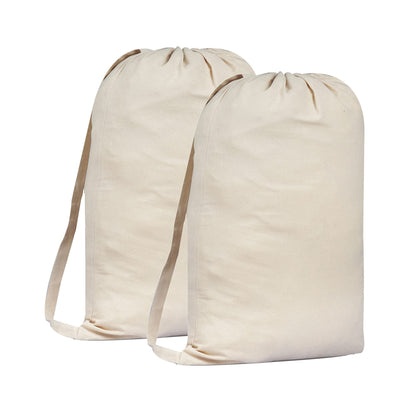 Sweet Needle 2 Pack Premium Canvas Laundry Bag with Shoulder Strap, 75x56 CM 40L - 100% Cotton, Fabric Weave Durable, Drawstring with Cord-Lock, Machine Washable Laundry Liner for Laundry Hampers