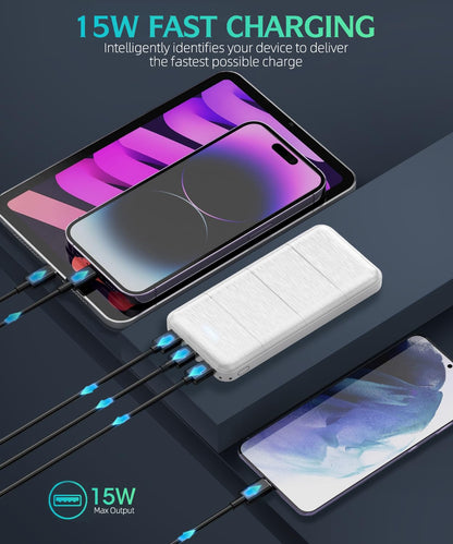 Portable Charger 2-Pack 15000mAh Power Bank Dual USB and Type-C Output 5V3.1A Fast Charger Battery Pack for iPhone 16 15 14 13 12 X Samsung S24 S23 Google iPad etc (Light Black and White)