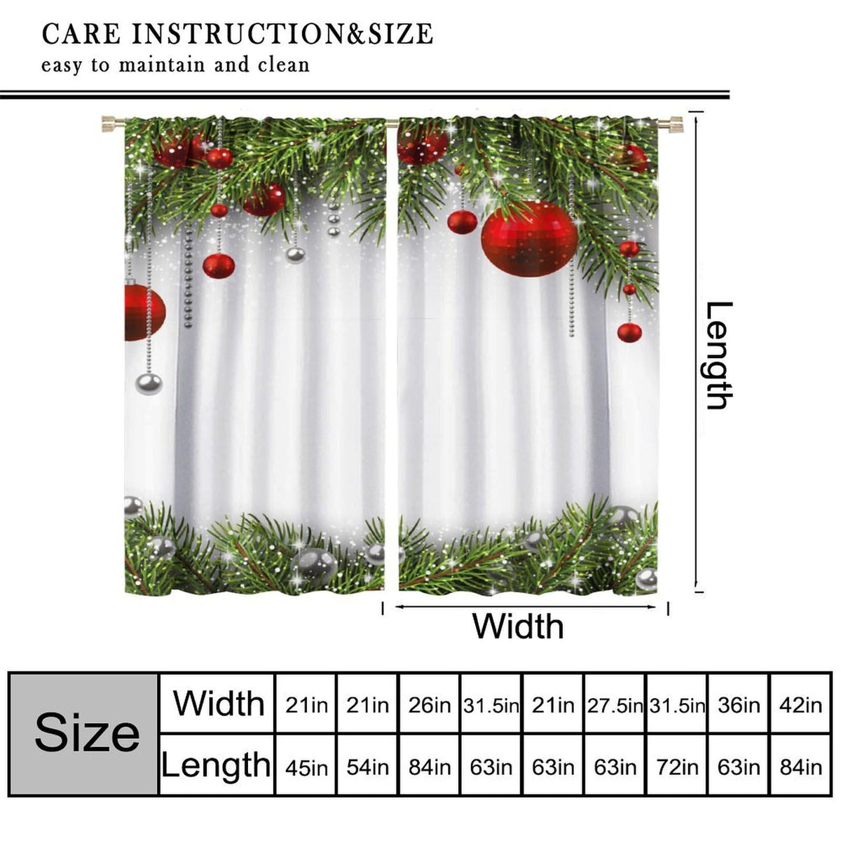 Merry Christmas Classical Ornaments and Baubles Coniferous Pine Tree Blackout Window Treatmen for Living Room Bedroom Decor Window Drapes 52" W X 84" L