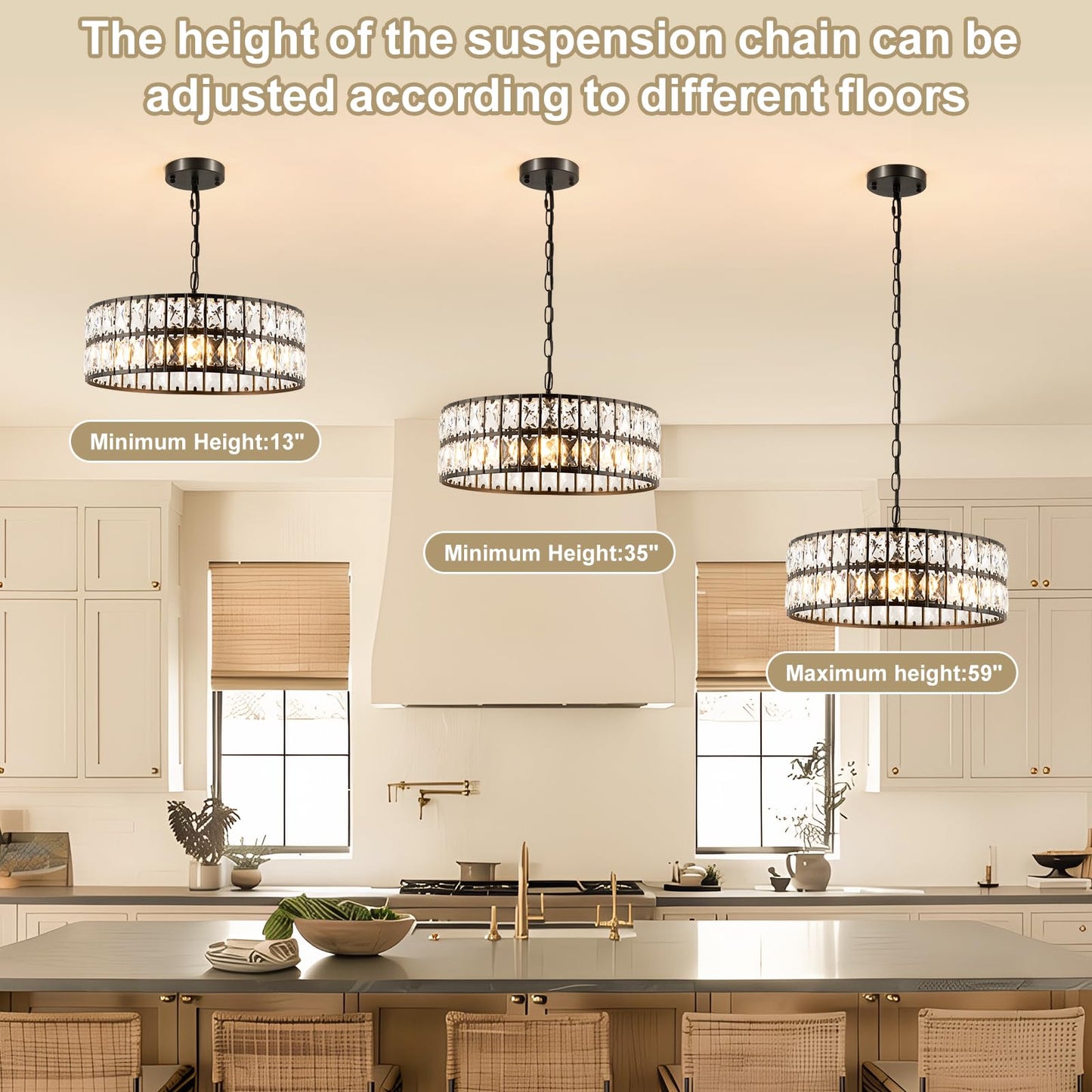ZorpOrigin Black Crystal Chandelier, 16 Inch 3-Light Dining Room Fixture