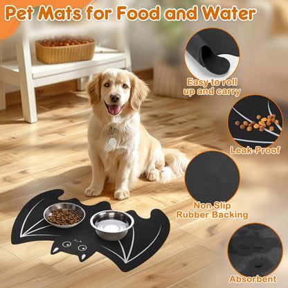 Pet Mats for Food and Water Dog Cat Food Mats Pet Feeding Mat Anti-Slip No Stains Quick Dry Floors Waterproof Placemat Pet Food Bowl Mat Halloween Decorations - 23.6" x 15.7" Bat