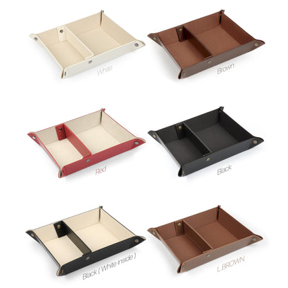 Londo Leather Tray Organizer - Practical Lightweight Water Resistant Computer Table Desk Storage Box for Wallets, Watches, Keys, Coins, Cell Phones and Office Equipment