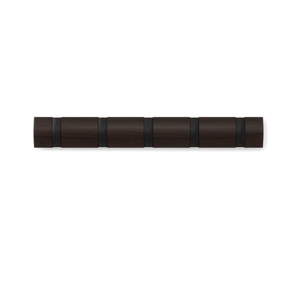 Umbra Flip Wall-Mounted Coat Rack with 5 Hooks – Modern, Space-Saving Storage for Hats, Jackets, Bags, Entryway, Mudroom, Closet, Bathroom, Bedroom – Black/Walnut
