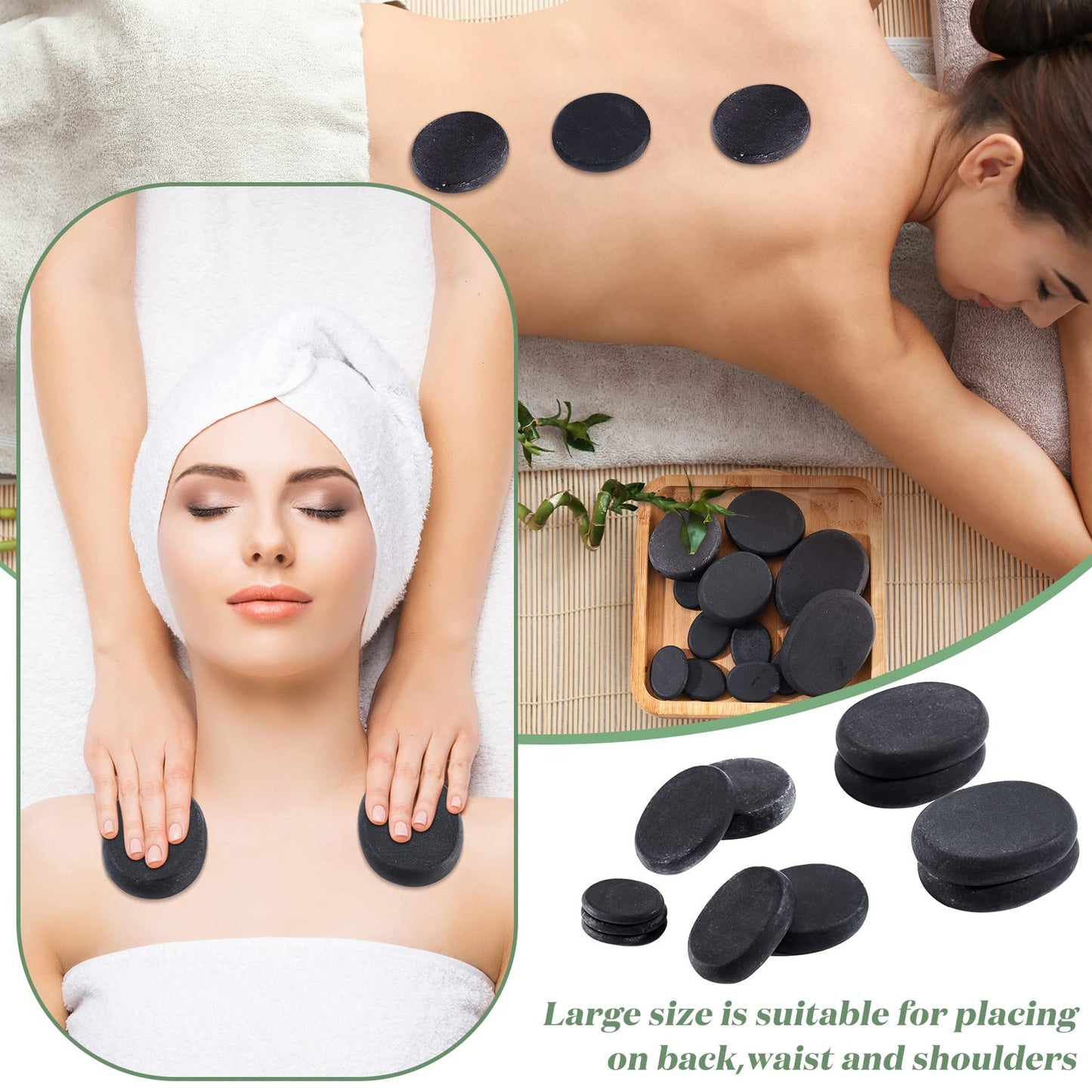 Patelai 30 Pcs Hot Stones for Massage, Basalt Hot Rocks Massage Rocks Kit Black Smooth Stones Set for Professional Home Spa Warming Relaxation and More, 4 Sizes