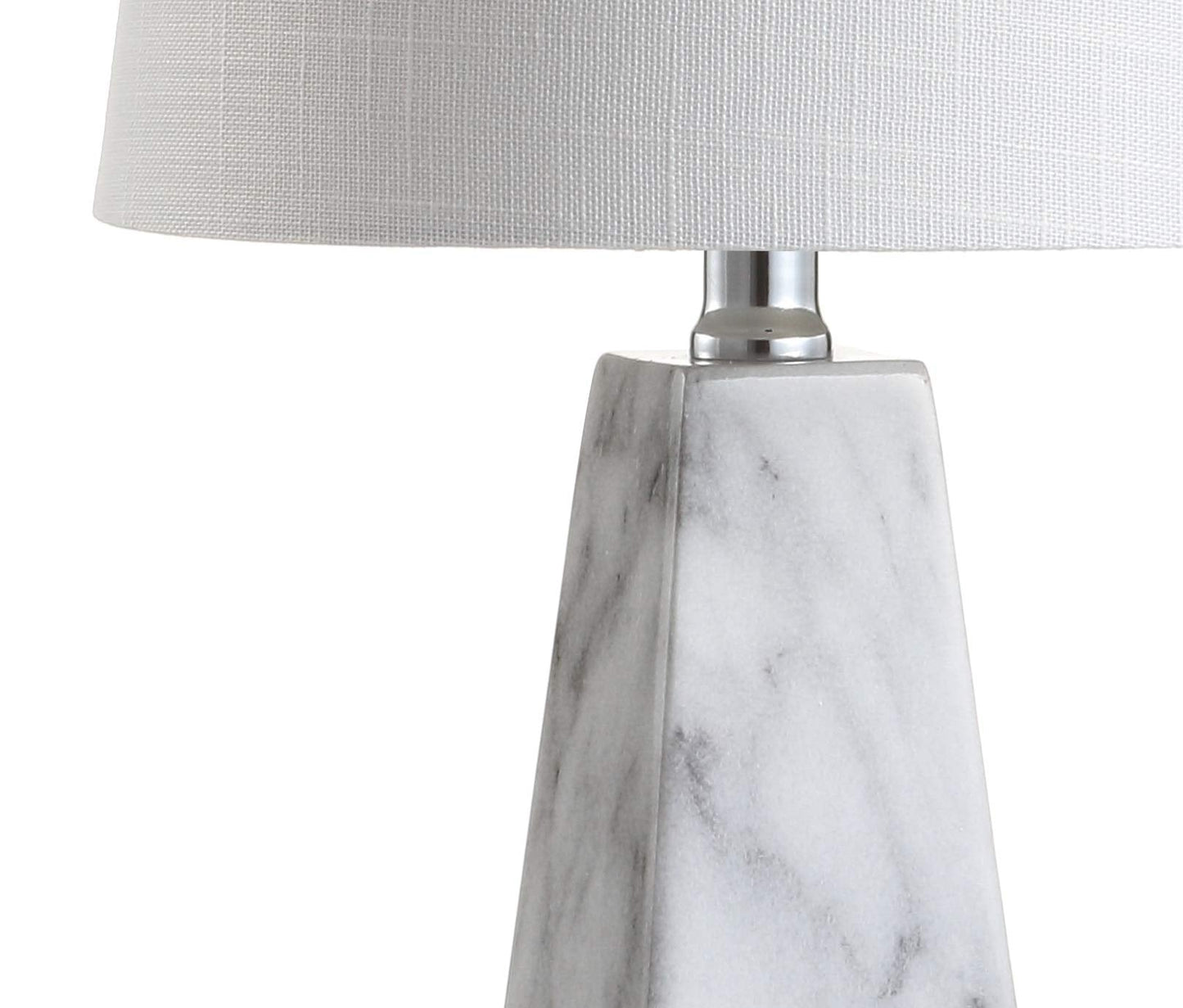 JONATHAN Y 20.5" White Marble Finish Modern Resin Table Lamp for Bedroom Living Room, Contemporary Faceted Bedside Lamp with White Linen Shade, LED Bulb Included JYL1037A