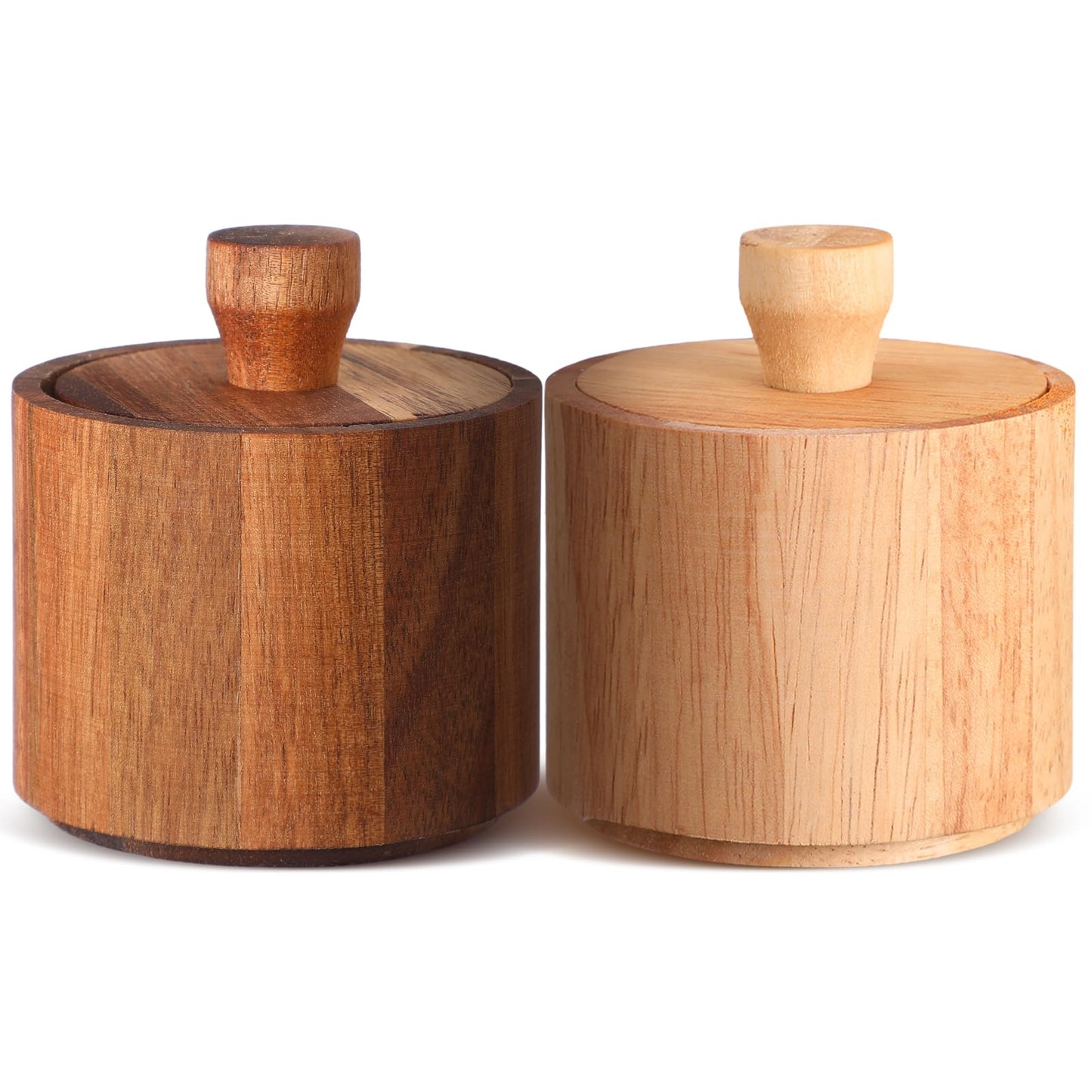 Ziliny 2 Pcs Wooden Pepper Salt Box Cellar with Lid Set Rustic Pepper Holder Condiment Pots Small Salt Keeper for Kitchen Spice Sugar Trinket Gift, 3.35 x 2.95 Inch