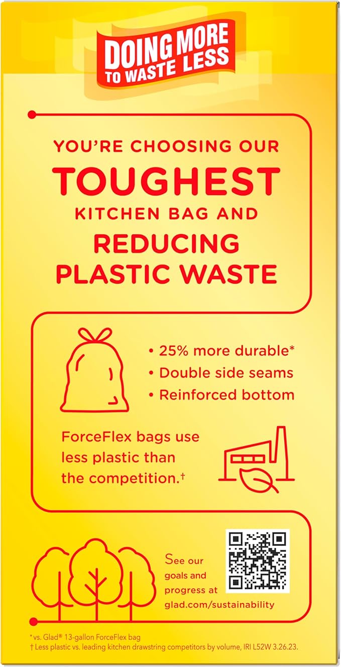 Glad Kitchen Trash Bags, 13 Gallon, Fresh Clean | ForceFlex MaxStrength | Tall