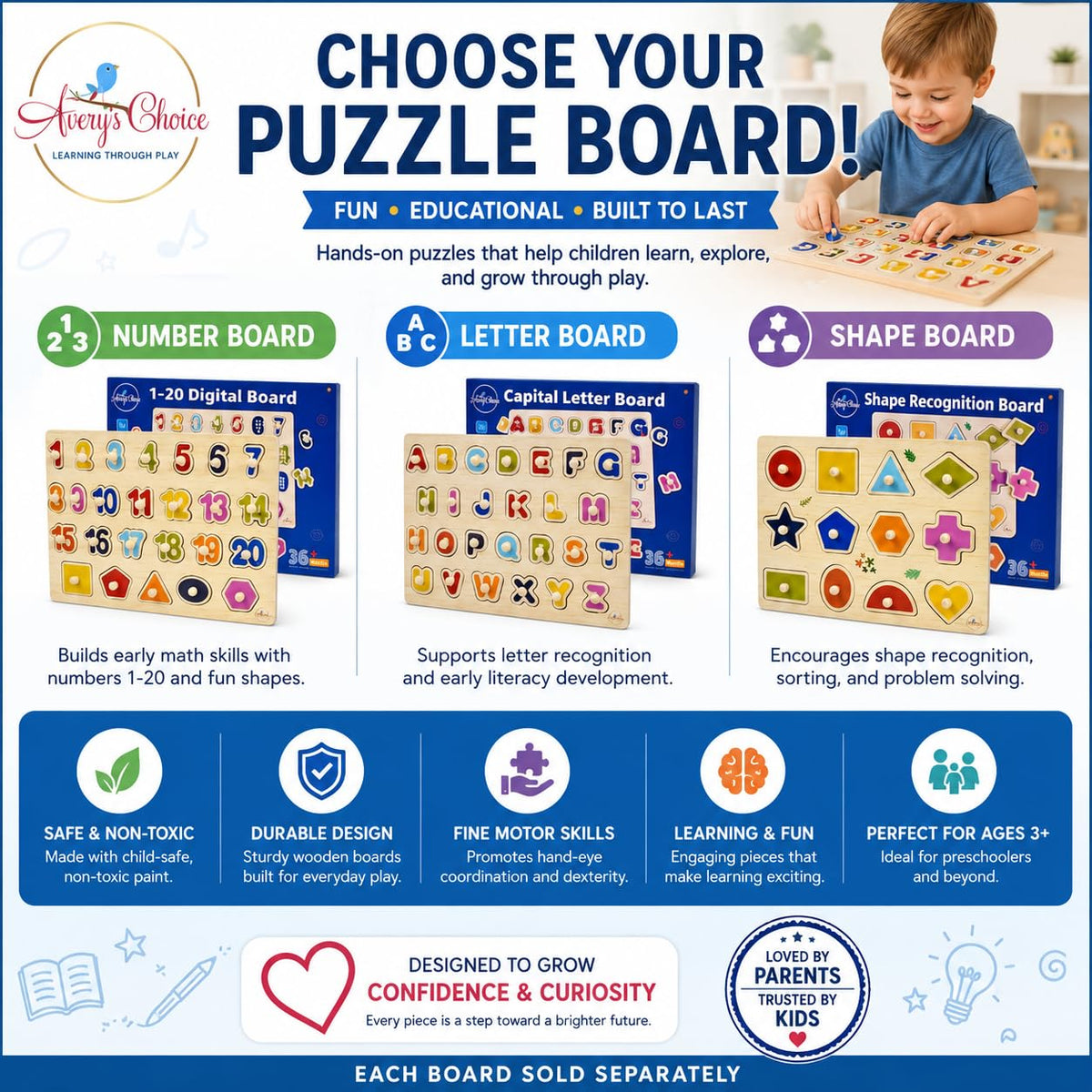 Avery's Choice Magnetic Wooden Capital Letter Board Puzzle, 30 x 22.5 cm