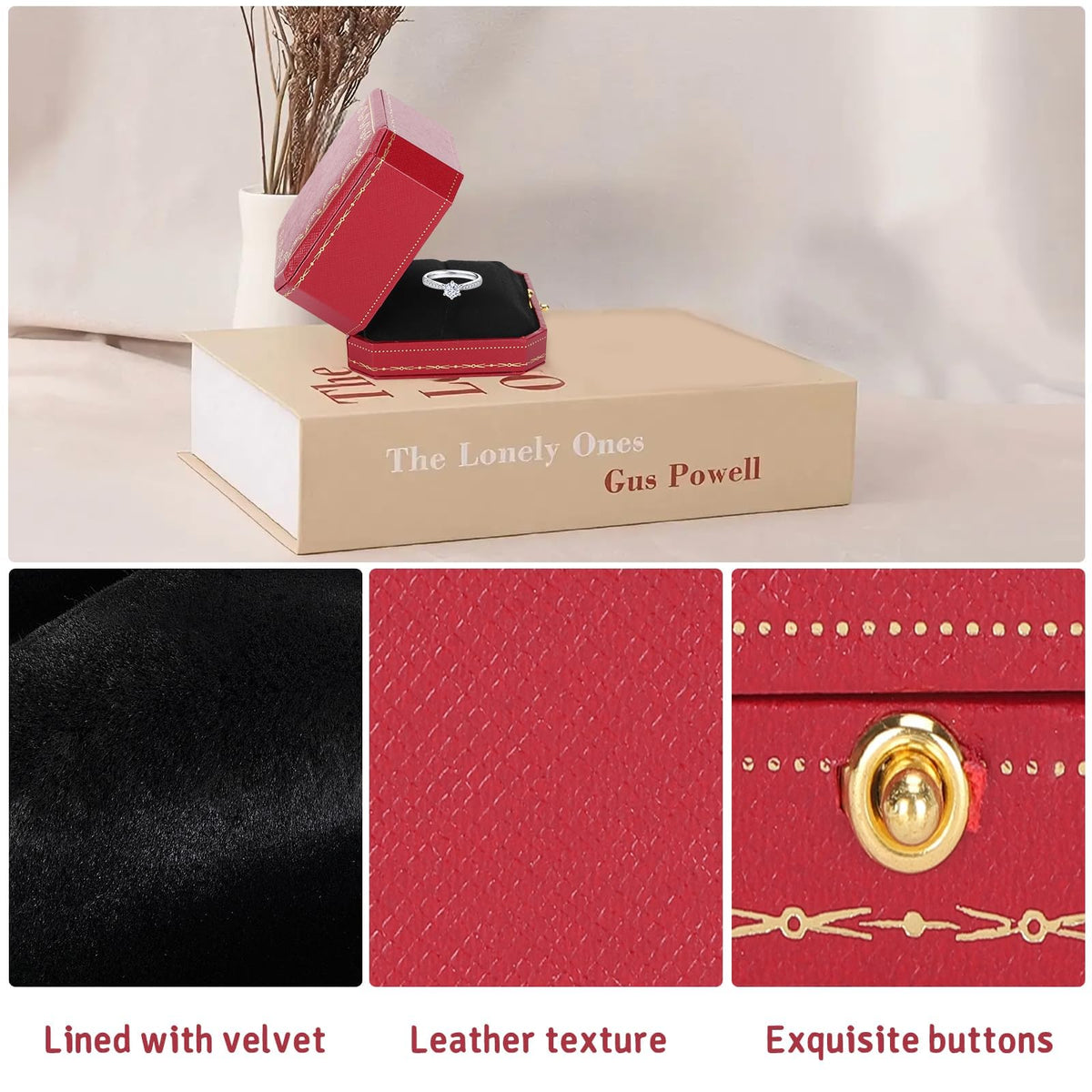 Tomotato Jewelry Rings Box, Square Wedding Ring Case Earrings Brooches Gift Box Trinket Case Velvet Couple Rings Boxes for Proposal Engagement Valentine's Day Wedding Anniversary Mother's Day