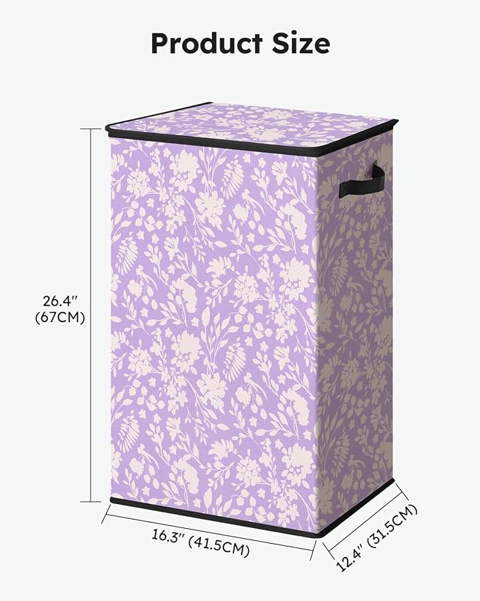 SOLEDI Laundry Hamper with Lid, 90L Tall & Large Floral Laundry Basket