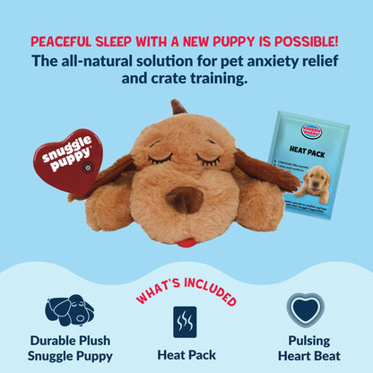 Snuggle Puppy Original Heartbeat Puppy Toy with Real-Feel Pulse & Heat Pack, Calming Sleep Aid for Puppy Anxiety, Crate Training, First Nights & New Puppy Transition - Biscuit