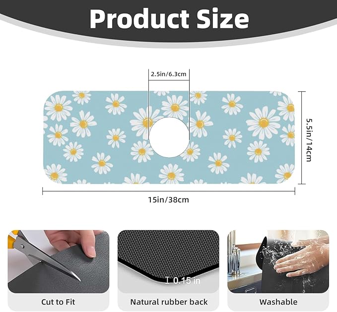 Beautiful Daisy Flower Floral Kitchen Sink Splash Guard Faucet Mat Super