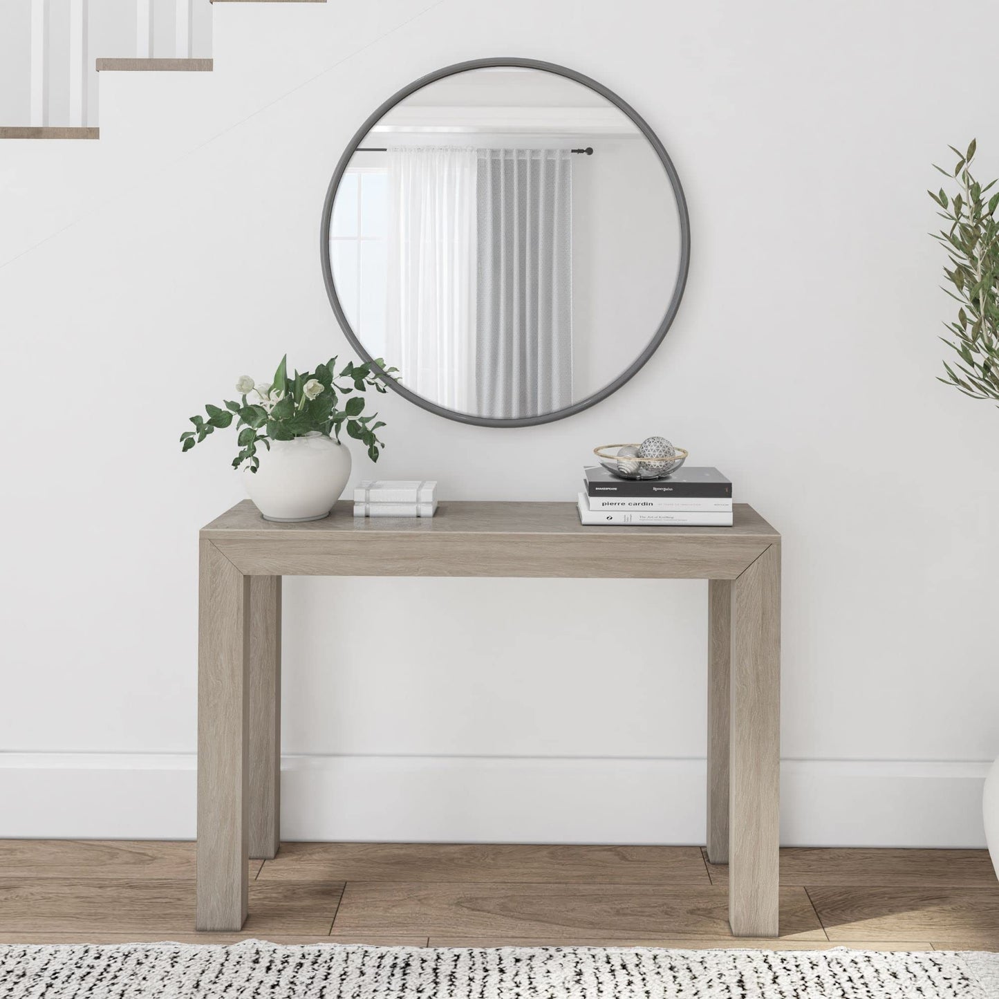 Plank+Beam Modern 46 Inch Console Table, Solid Pine Wood Entryway Table, Narrow Sofa Table for Hallway or Living Room, Seashell