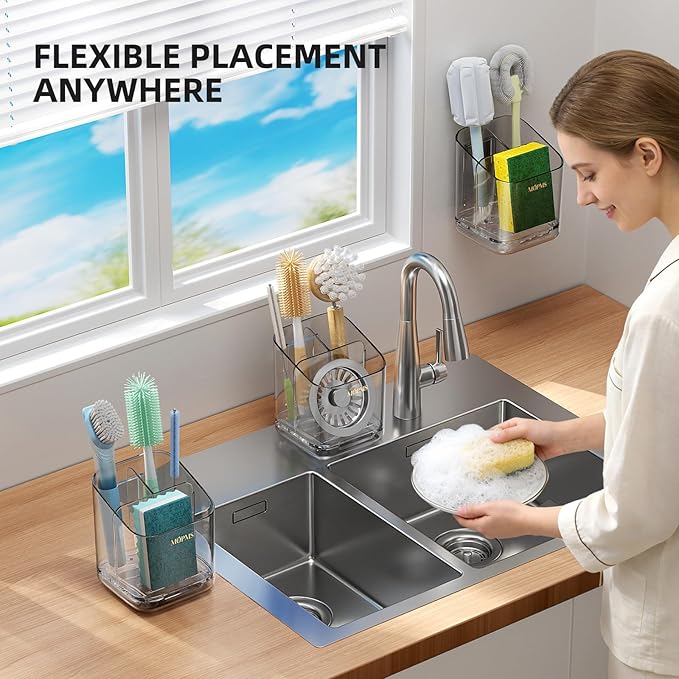 Minimalist Sponge Holder for Kitchen Sink, 3 Slots Sink Caddy