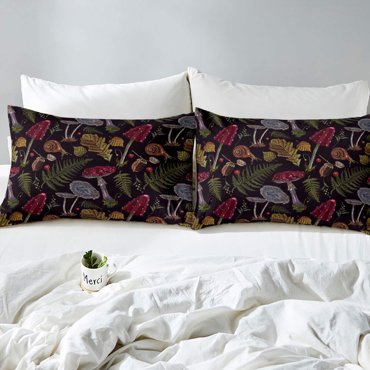 Wild Mushroom Duvet Cover Set Burgundy Plant Fall Thanksgiving Leaves Bedding Set 2pcs for Kids Farmhouse Style Snail Print Comforter Cover Soft Polyester Quilt Cover 1 Pillow Case Twin