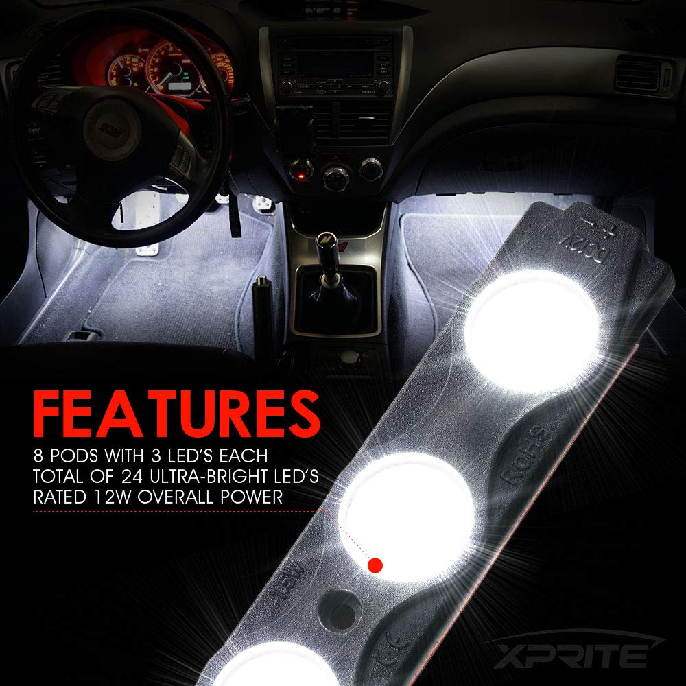 Xprite White Truck Pickup Bed Light Kit, 24 Led Cargo Rock Lighting Kits w/Switch for Van Off-Road Under Car, Side Marker, Foot Wells, Rail Lights - 8 PCS