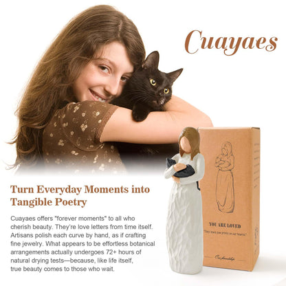 Cuayaes Black Cat Memorial Gifts for Women, Resin Cat Figurines Decor for Cat Lovers, Pet Friendship Guardian Angel Statue, Loss of Cat Sympathy Gift Remembrance Gifts for Cat Mom