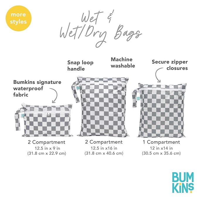 Bumkins Waterproof Wet Dry Bag for Baby, Cloth Diaper, Pump Parts, Gym Clothes