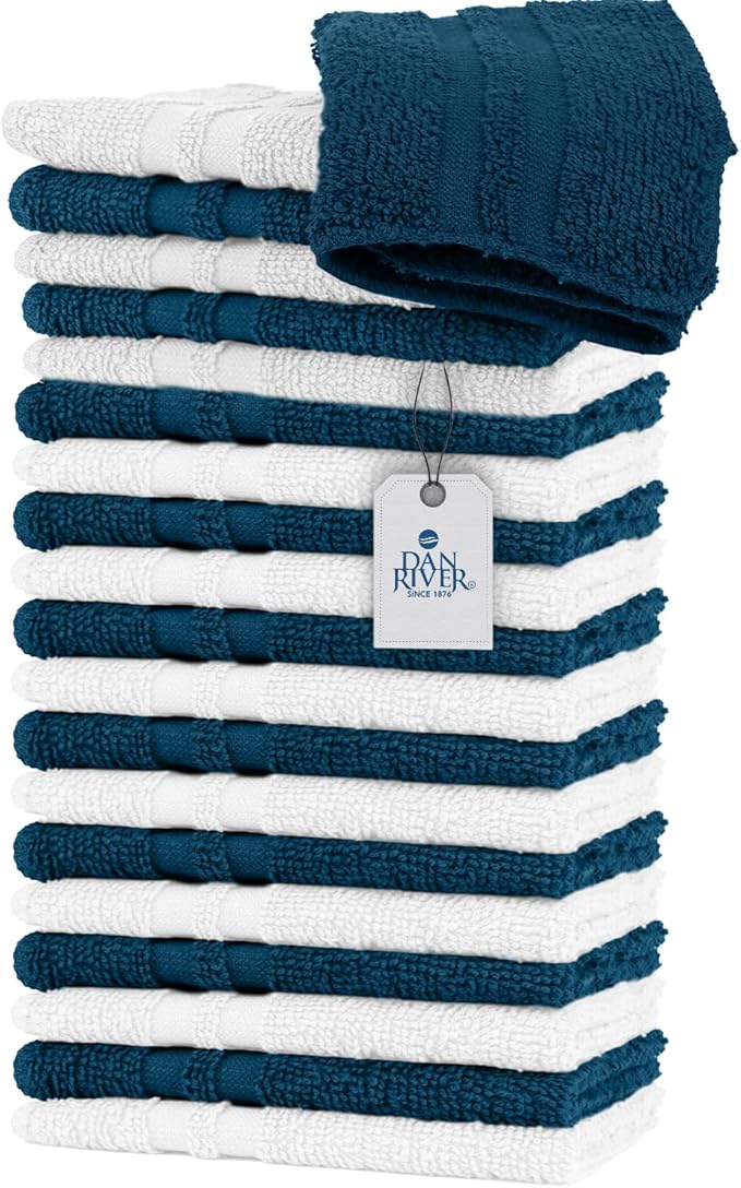 DAN RIVER 100% Cotton Washcloths 20 Pack Premium Quality Face and Body Cloth