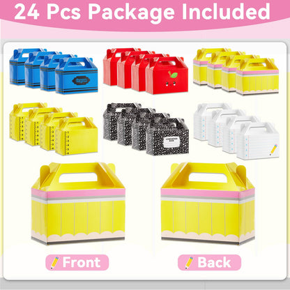 24Pcs Back to School Gift Boxes First Day of School Party Treat Boxes Pencil Crayon Apple Goodie Candy Box Teacher Appreciation Party Favor for Student Preschool Kindergarten Classroom Decorations