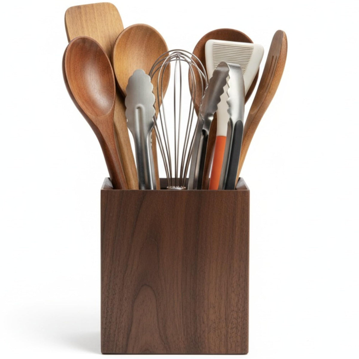IVE Design Walnut Utensil Holder for Kitchen Wood Utensil Crock Wood Utensil Holder