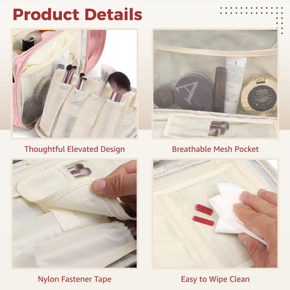 DORMIYA Travel Makeup Bag for Women, Large Capacity Cosmetic Organizer, Multi-Layer Toiletry Bag with Handle, Waterproof PU Leather Portable Makeup Zippered Case with Standing Brush Holder