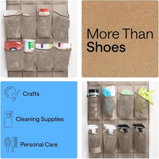GORILLA GRIP Over the Door Shoe Organizer, 24 Large Breathable Mesh Pockets