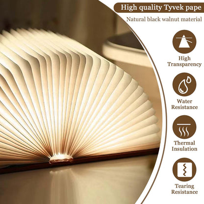 Anwick Lamp Book Large Size Folding Mood Light, Novelty LED Night Light, USB Large Capacity Rechargeable Wooden Table Lamp