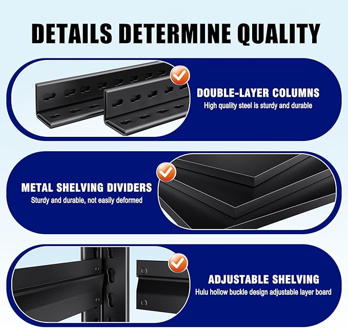 71"H-35"W Garage Shelving Heavy Duty Storage Shelves, Metal Adjustable Shelving Unit, Utility Garage Organizer Shelf for Basement, Pantry, Kitchen, Warehouse,15.7"D x 35.4"W x 71.2"H, Black