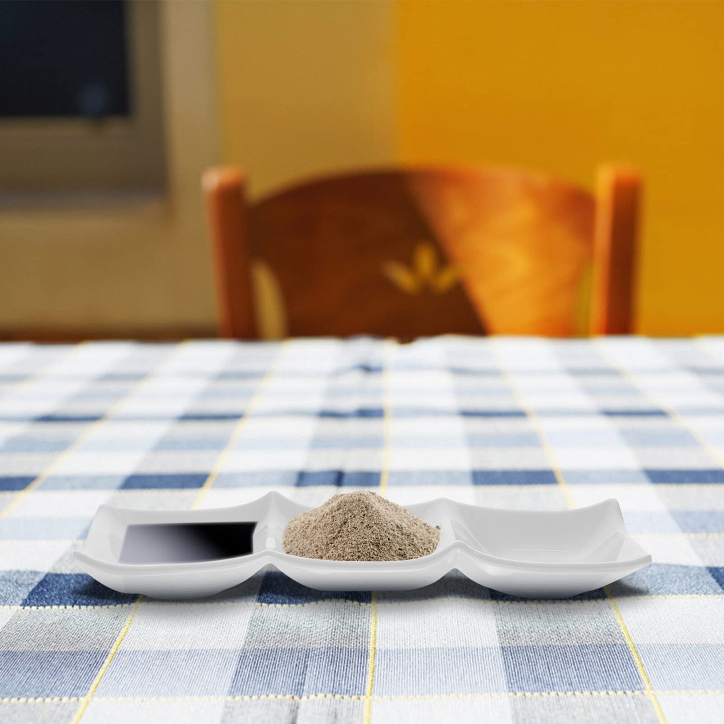 STOBAZA Three-Grid Ceramic Dipping Sauce Dish 9.84X3.54X0.98In Reusable Appetizer Serving Plate for Kitchen Dining Table Condiment Storage