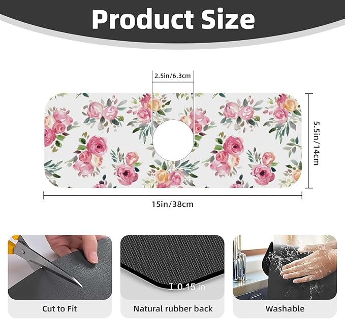 Pink Red Rose Roses Floral Flower Kitchen Sink Splash Guard Faucet Mat Super