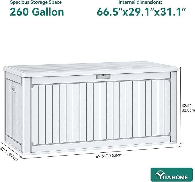 YITAHOME 260 Gallon Large Deck Box with Divider & Side Handles, Outdoor Double-Wall Storage for Patio Furniture Cushions, Garden Pool Accessories, Waterproof & Lockable