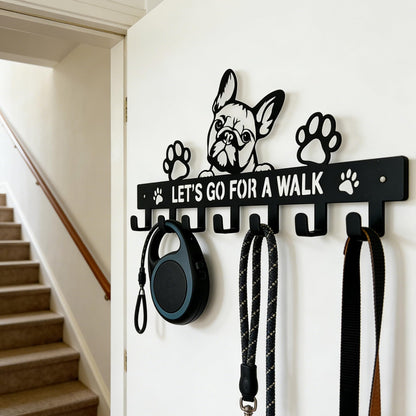 Zckjnoi French Bulldog Leash Holder for Wall, Entryway Key Rack, Wall Key Holder & Key Hanger, Black Dog Leash Hooks for Front Door, French Bulldog Decor Accessories Gift, Dog Storage