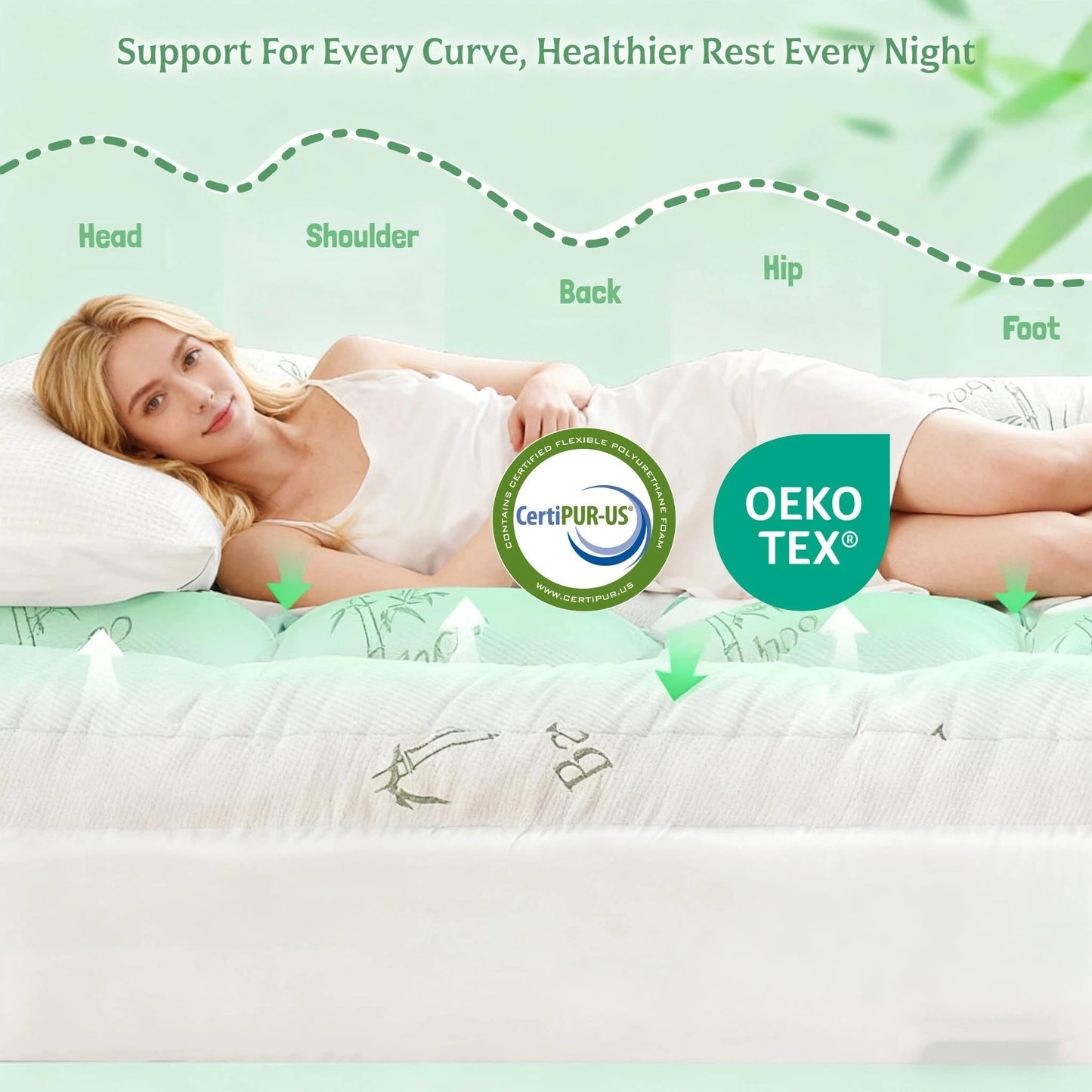 NightHug Bamboo Mattress Topper Queen Size with Deep Pocket 1700 GSM Fill Cooling Shredded Memory Foam Mattress Pad Rayon Derived from Bamboo, Ideal for Side Sleepers, Back Pain, Hot Sleepers