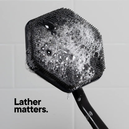 TOOLETRIES Silicone Back Scrubber for Shower – Exfoliating Back Brush for Men with Long Handle, Non Slip Grip – Body Washer to Clean Hard to Reach Areas, Durable Bath Accessory - Charcoal