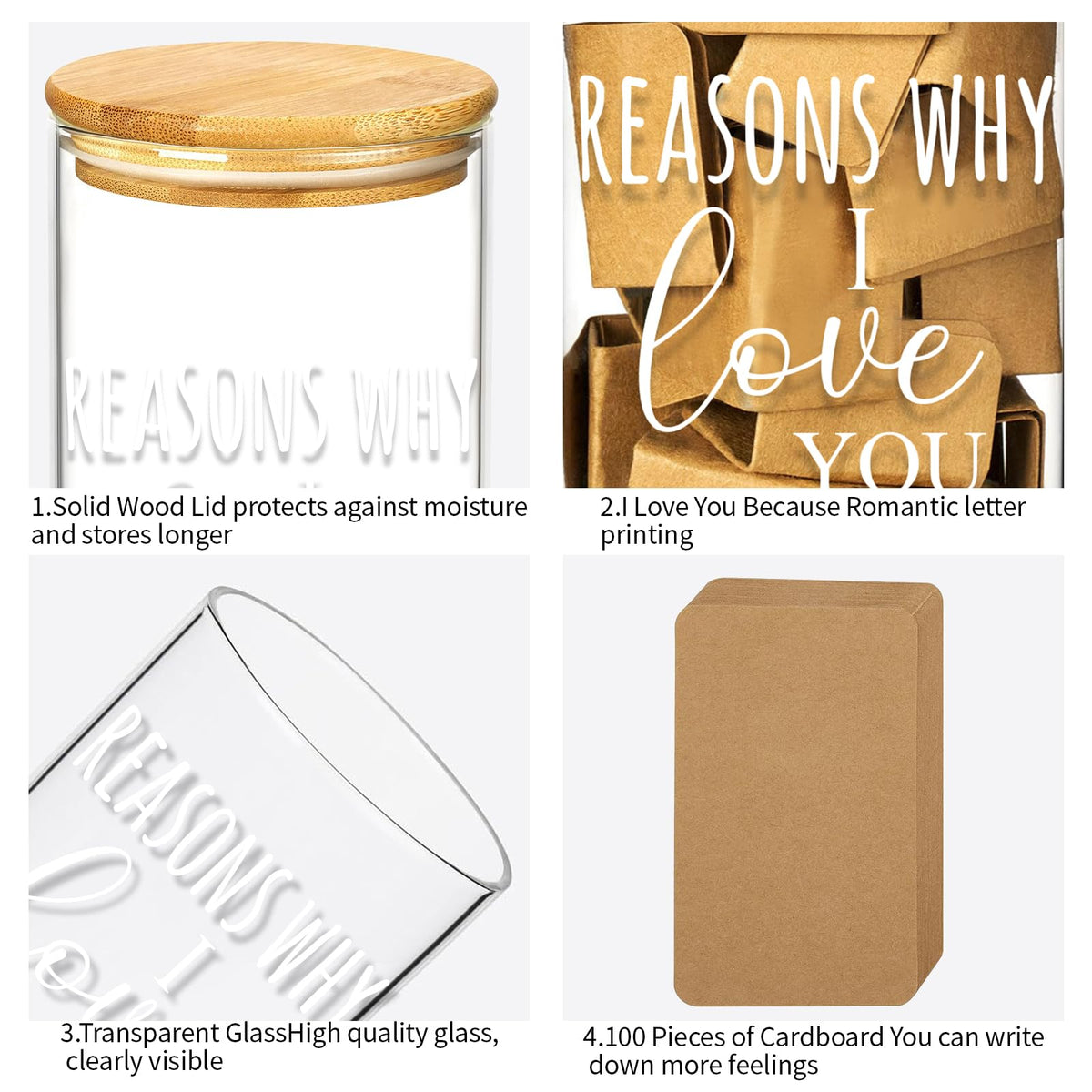 LAIAME Reasons Why I Love You Jar with 100 Note Cards,Birthday Gift Long Distance Relationship Gift for Boyfriend Girlfriend Him Her,Gratitude Jar for Mom Dad, Valentines Day Gifts for Wife Husband
