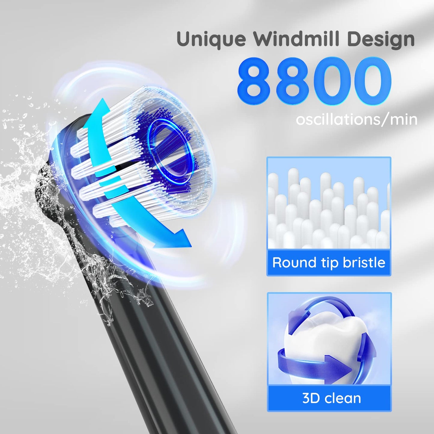 Mornwell Electric Toothbrush USB Fast Charging 3 Modes Rotary Toothbrushes Rechargeable Spin Toothbrushes with 4 Round Brush Heads for Adults & Kids Over 8 Years Old