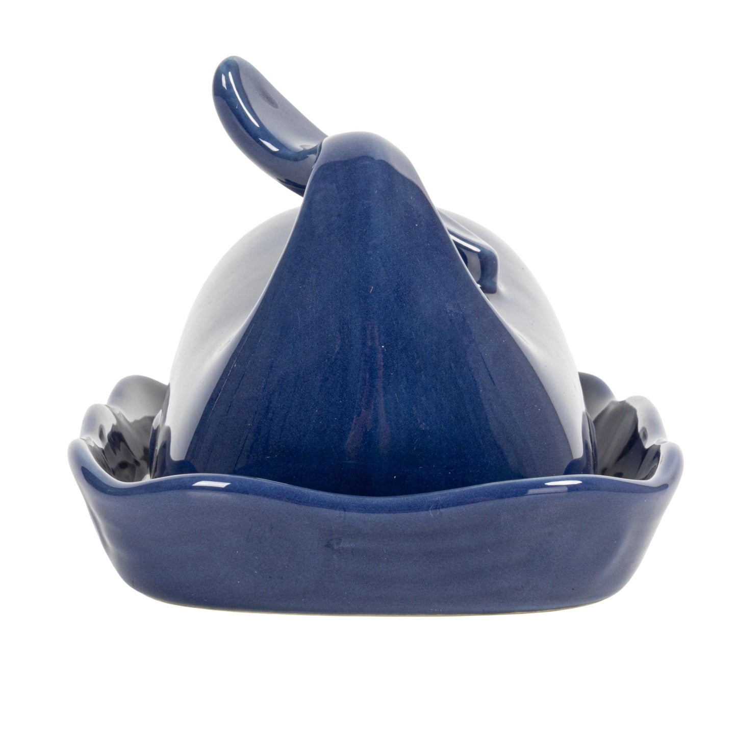 Creative Co-Op Dark Blue Whale Shaped Butter Dish with Lid