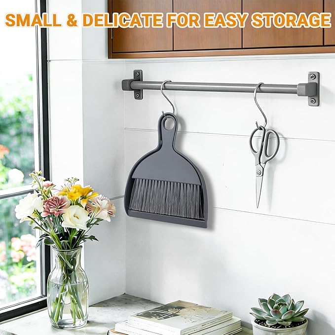 THINKLEARN 2PCS Small Dust Pan and Brush Set, Mini Broom and Dustpan Set