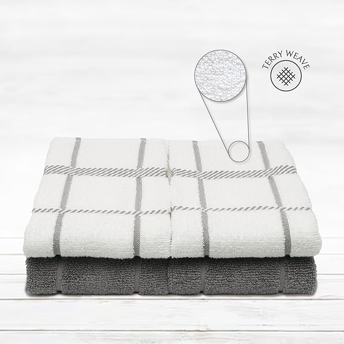 100% Cotton Terry Dish Towels, 4 Pack 16 x26 Inches, Super Soft and Absorbent