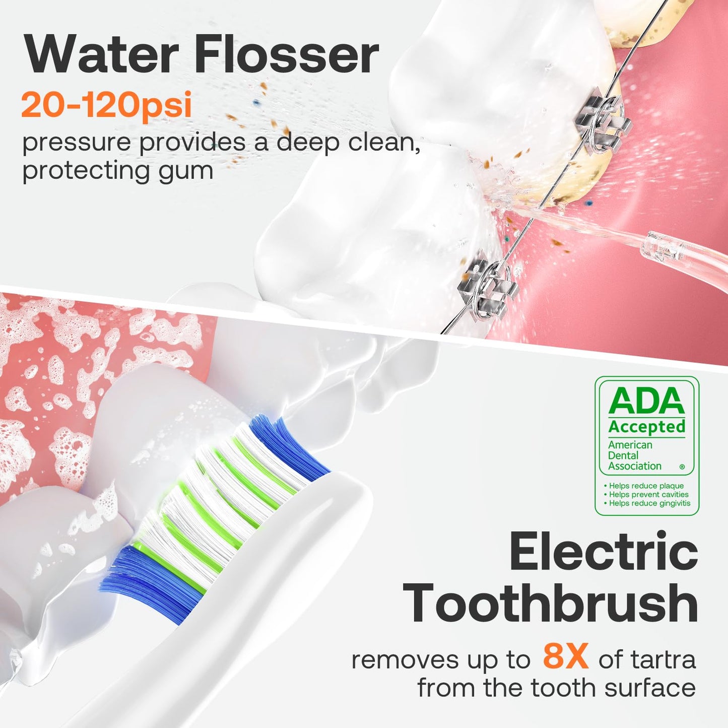 Bitvae Water Dental Flosser Teeth Picks, Cordless Water Flosser for Teeth, Braces, Dental Care and Rechargeable Rotary Electric Toothbrush Combo Set, 4 Tips, 4 Brush Heads, Waterproof, Black, C5+R1