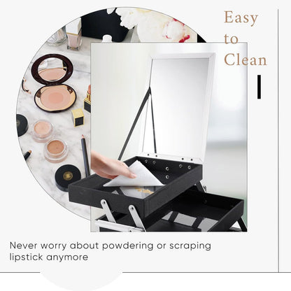 Frenessa Cosmetic Case Makeup Organiser Box Beauty Storage Make Up Case Vanity Box with Mirror Lockable with Keys, Black