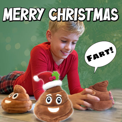 Farting Santa Poop Toy with 7 Funny Fart Sounds - Great for Stocking Stuffers, Secret Santa, or Christmas Gag Gifts - Durable Fake Poop Funny Dog Toy is 4x4.5 - Soft Plush Christmas Novelty
