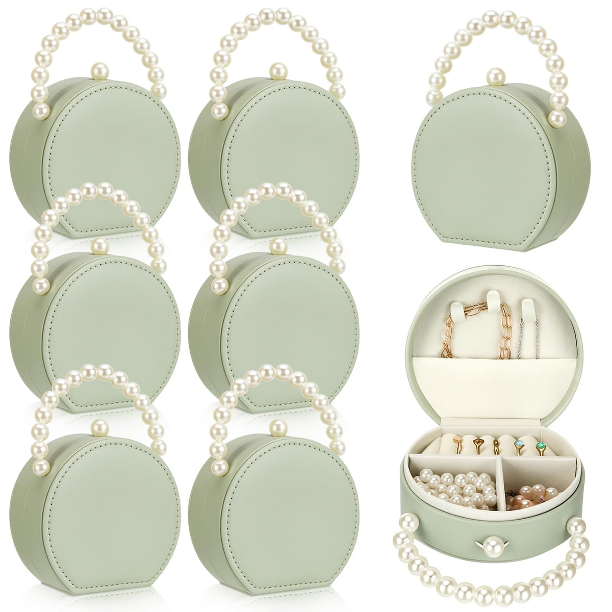 Weysat 8 Pack Travel Jewelry Case Gifts Box Bulk Mini Bridesmaid Jewelry Box Earring Storage Organizer Women Proposal Gifts(Sage Green)