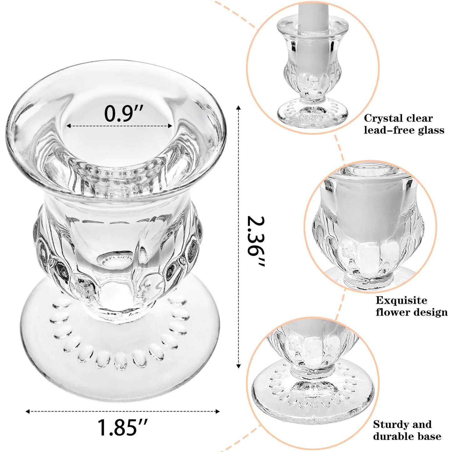 Glass Taper Candle Holders Set of 6 Clear Crystal Candle Holders for Candlesticks, Elegant Candlestick Holders for Table Centerpiece Wedding Party Christmas Thanksgiving Festival