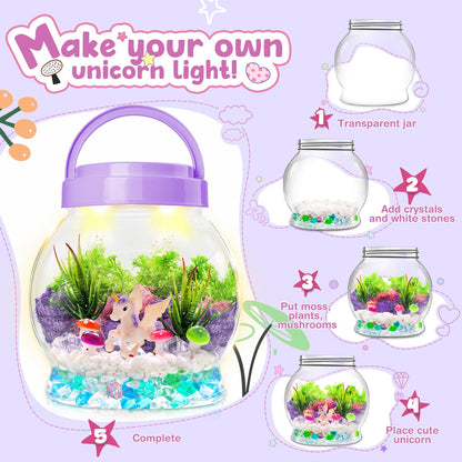 SLDALES DIY Unicorn Night Light,Terrarium Kit with Plant Garden Toys for 3 4 5 6 7 8+ Years Old Kids,Unicorn Gifts for Girls